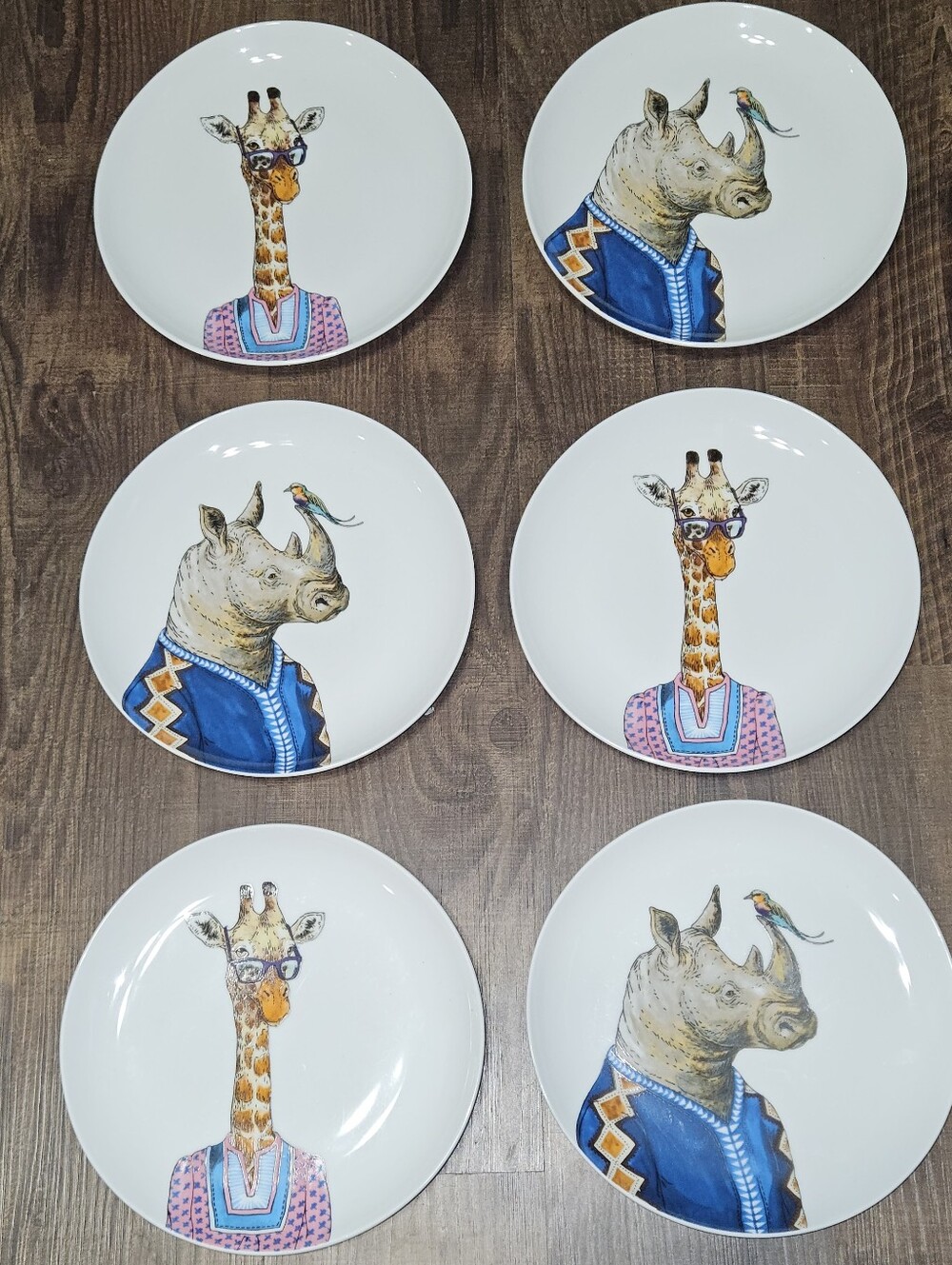 Rachel Kozlowski x West Elm Dapper Giraffe And Rhino 6 Plate Set